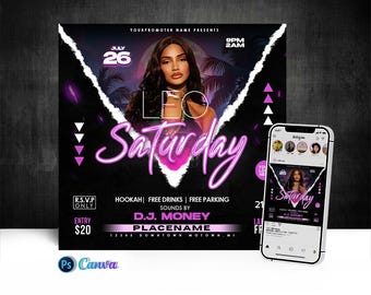 Leo Summer Saturday Party Flyer, Editable On Cava And Photoshop