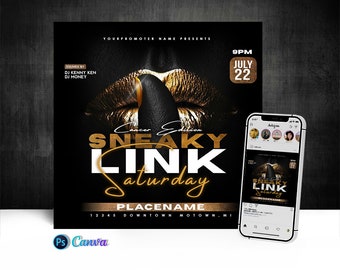 Sneaky Link Party Flyer, Edit On Cava And Photoshop