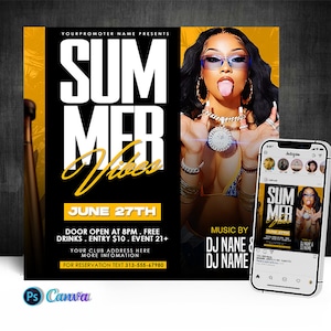Summer Vibes Party-Flyer, Bearbeitung auf Cava und Photoshop