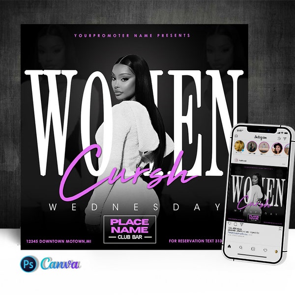 Women Crush Wednesday  Flyer, Editable On Cava And Photoshop