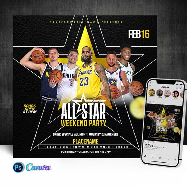 All Star Weekend Party Flyer, Edit On Cava And Photoshop