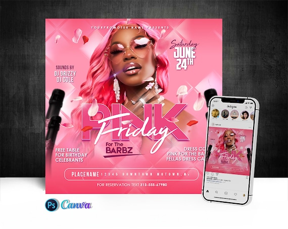 Pink Friday Party Flyer, Edit On Cava And Photoshop