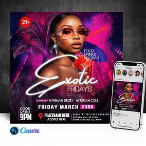 Exotic Fridays Party Flyer, Edit On Cava And Photoshop