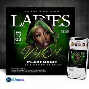 Ladies Night Out Party Flyer, Editable On Cava And Photoshop