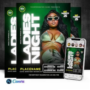 Ladies Night Party Flyer, Editable On Cava And Photoshop