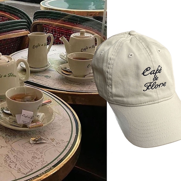 Cafe de Flore Paris Coffee Shop Hat Baseball Cap | Parisian French Cafe Aesthetic Dad Hat | Sporty Chic Preppy Embroidered Dad Hat