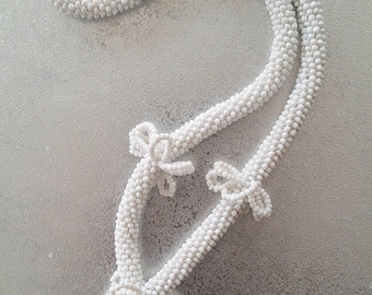 Handmade White Glass Bead Kjostek: Macedonian Dance Beads