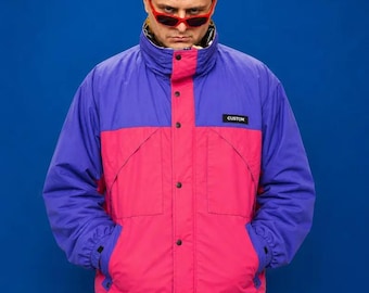 Veste color block inspirée d'Oliver Tree, manteau de ski rétro des années 90, vêtements de festival rose pourpre