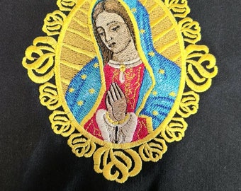 Our Lady of Guadalupe embroidered black apron