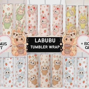 Funny Labubu Doll Tumbler Wrap | 20oz Skinny Tumbler PNG | Trending Pink Cartoon Character for Sublimation | Kawaii Digital Download