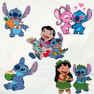 Stitch and Lilo PNG Bundle, Disney Character Clipart for Cricut, Silhouette, Lilo -Stitch T-Shirt & Wallpaper Designs Digital Download Files