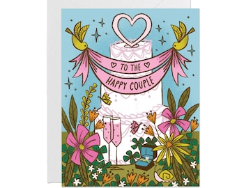 Whimsical Wedding Card, Wedding Day Greeting Card, Card for couples, bride and groom, Custom message option