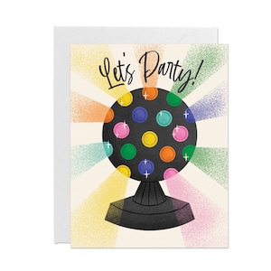 Disco Lights Greeting Card, Let&#39;s Party Card, Birthday Card, Retro DJ light card, Custom message optional