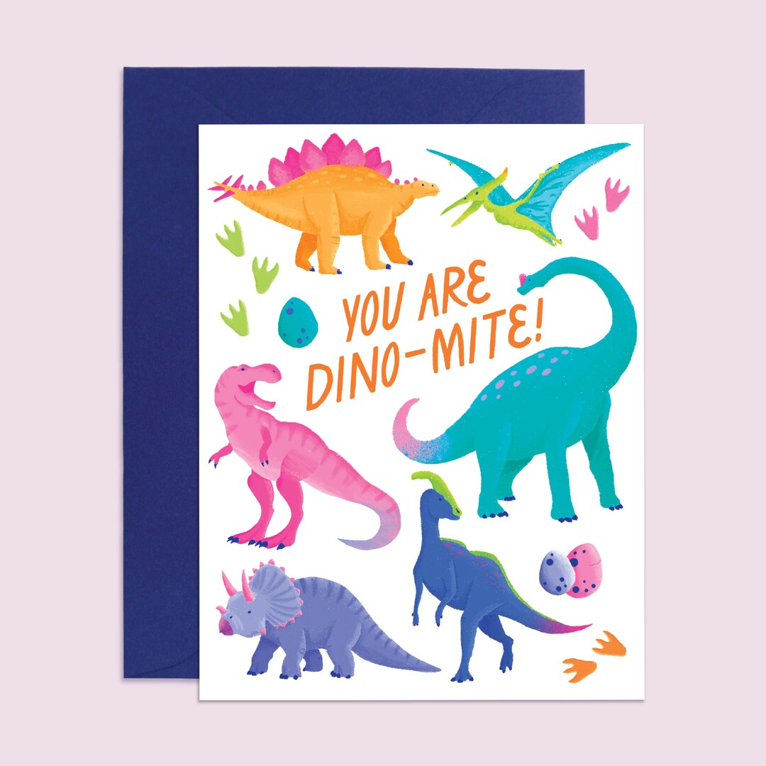 Rainbow Dinos Card - Etsy