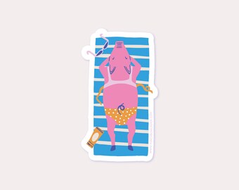 Sunbathing Pig Vinyl Sticker