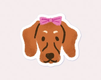 Brown Dog Vinyl Sticker, Dog Wearing a Bow Sticker