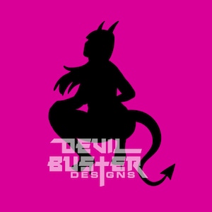 SVG Back view of silhouette demon girl crouching, squatting in heels