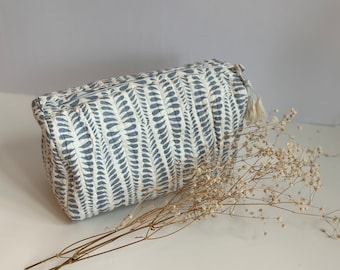 Handmade Block Printed Cosmetic Bag | Quilted Cotton Toiletry Pouch