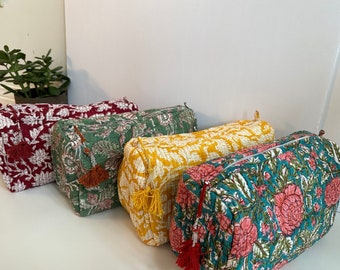 Set 3 (L,M,S) I Set 2 (M,S) |Gift ICotton I Quilted I Block Printed | Handmade | Toiletry Bag | Cosmetic Bag |Travel Accessory| makeup pouch