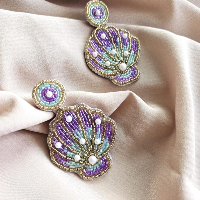 Purple Shell Earrings Etsy