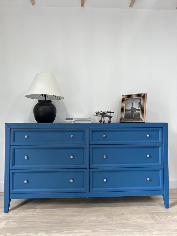SOLD Refinished Vintage Blue Dresser 6-Drawer Mid-Century Modern Storage Cabinet SOLD Refinished Vintage Blue Dresser 6-Drawer Mid-Century Modern Storage Cabinet