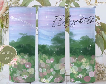 Night Sky Name Tumbler With Straw And Lid, Cute Floral Personalized Birthday Gifts For Women, Water Color Floral Cups, Personalized 20oz Mug