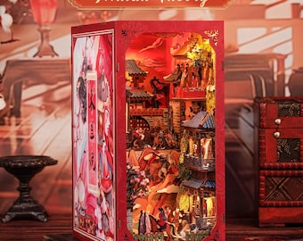 DIY Mulan Book Nook Kit, Chinese Style Dollhouse, Miniature Bookshelf Decor