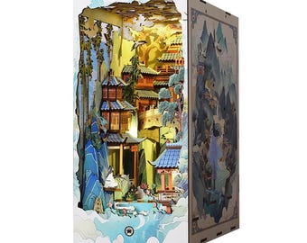 DIY Wooden Book Nook Kit, Miniature, Bookshelf Insert, Gift, Lighted Bookends, Gift for Friends
