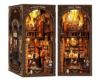 Wooden Book Nook Kit, DIY Royal Sewing Machine Book Nook Kit, Miniature Building, Miniature Bookshelf Insert, Gift for Friends