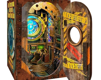 DIY Wooden Book Nook Kit, Ten Thousand Leagues Under the Sea, Miniature Bookshelf Insert, Jules Verne Theme, Miniature Building, Gift