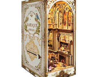 Baroque Book Nook, Wooden Book Nook Kit, DIY Miniature Kit, Vintage Art Decor, Bookend Gift, Gift for Mom, Gift for Book Lover