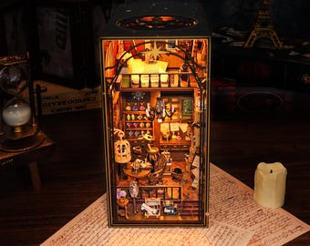 Wooden Book Nook Kit, Wizard's Study Book Nook, DIY Miniature Kit, Magical Decor, Bookend Gift