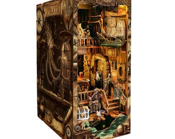 DIY Wooden New World Pirate Ship Book Nook Kit, Adventure Decor, Miniature Building, Miniature Bookshelf Insert, Gift