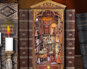 DIY Magic Book House Book Nook Kit, Miniature Bookshelf Insert, Wizard's Bookstore Book Nook, DIY Miniature Kit, Fantasy Decor, Bookend Gift