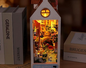 DIY Wooden Bruges Ancient City Book Nook Kit, Miniature Building, Miniature Bookshelf Insert, GiftDIY Miniature Kit, Gift