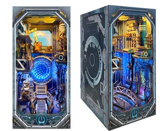 DIY Planetary Era Book Nook Kit, Lighted Bookshelf Insert, Futuristic Book Nook, DIY Miniature Kit, Space Decor, Lighted Bookends,