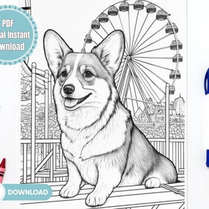 Printable Cute Corgi Coloring Page - Adult Coloring Page, Kids Coloring Page, Printable PDF File, Digital Instant Download