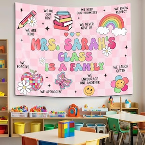 Custom Classroom Tapestry, Classroom Banner, Classroom Decor, Teacher Classroom Decor, Our Class Is A Family Tapestry, Back To School Gift