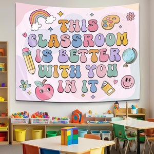 Personalized Teacher Classroom Tapestry, Teacher Gift, Classroom Decor, Custom Teacher Name Tapestry, Welcome to Class Decor,Custom Tapestry