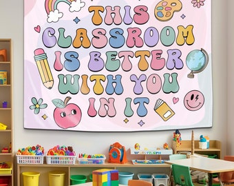Personalized Teacher Classroom Tapestry, Teacher Gift, Classroom Decor, Custom Teacher Name Tapestry, Welcome to Class Decor,Custom Tapestry