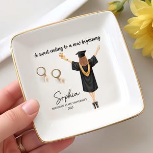 Personalized Graduation Gift For Her, Personalized Jewelry Dish for Daughter Class of 2025 College- PHD Graduation, Masters Degree Gifts
