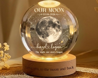 Personalized Moon Phase Crystal Ball Night Light, Our Special Day Moon Lamp,Custom Night Sky By Date Gift,Names & Date Lamp,Anniversary Gift
