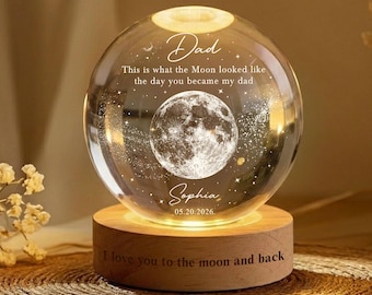 Personalized Dad Moons Phase Crystal Ball Night Light, The Day You Became My Dad Gift,Moons Phase Night Light,Father's Day Gift,Gift for Dad