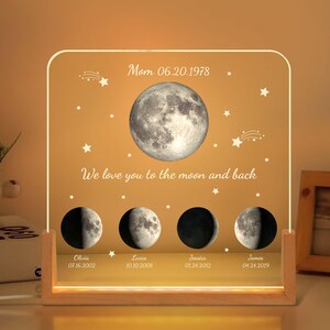 Custom Moon Phase By Date Gift, Lunar By Date Gift, Custom Moons Phase Night Light, Mothers Day Gift, Gift for Mom,Personalized Gifs for Mom