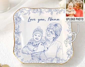 Custom Mom Nana Jewelry Dish, Family Photo Ring Dish, Mom Trinket Ring Dish, Personalized Photo Trinket Dish, Birthday Gift For Mom, Grandma