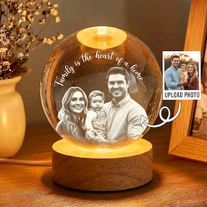 Personalized 3D Crystal Photo Portrait LED, Custom Family Photo Gift, Engraved Crystal Photo Night Light, Mothers Day Gift, Anniversary Gift