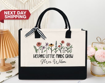 Personalized Teacher Tote Bag, Custom Teacher Bag, Teacher Gifts, Back to School, Teacher Appreciation Gifts, Helping Little Minds Grow