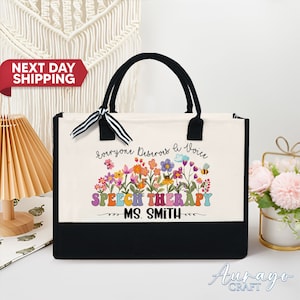 Speech Therapy Canvas Tote Bag, SLP Custom Name Bag, Speech Language Pathologist Bag, Speech Therapist Gifts, AAC SPED Teacher Inclusion
