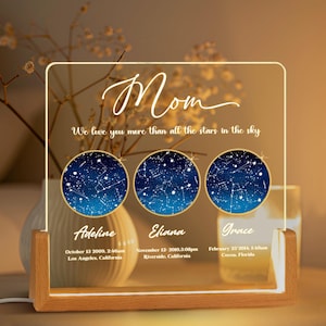 Regalo personalizado con mapa estelar por fecha, regalos para mamá, luz nocturna con mapa estelar, mapa de constelaciones personalizado, regalo para el Día de la Madre, cielo nocturno por fecha