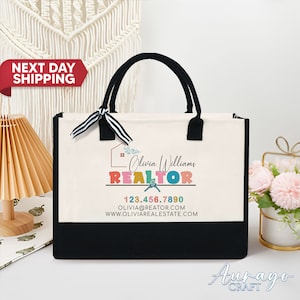 Personalized Realtor Tote Bag,  Business Tote Bag, Custom Real Estate Agent Gift, Bulk Business Logo Realtor, Swag Real Estate Tote Bag